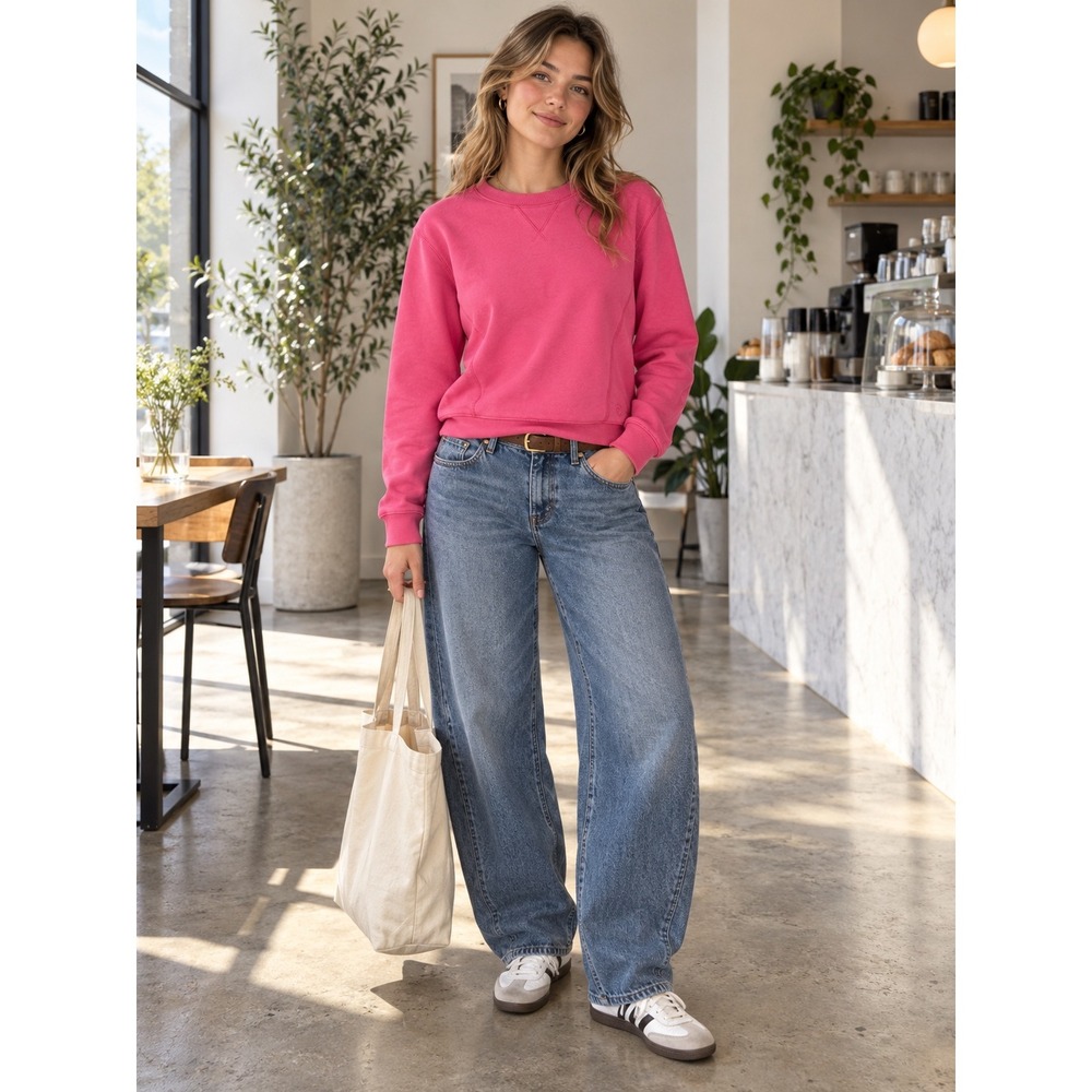 Joules Pink Crewneck Sweatshirt Rainbow Detail Ribbed Pullover US 2 UK 6 EU 34